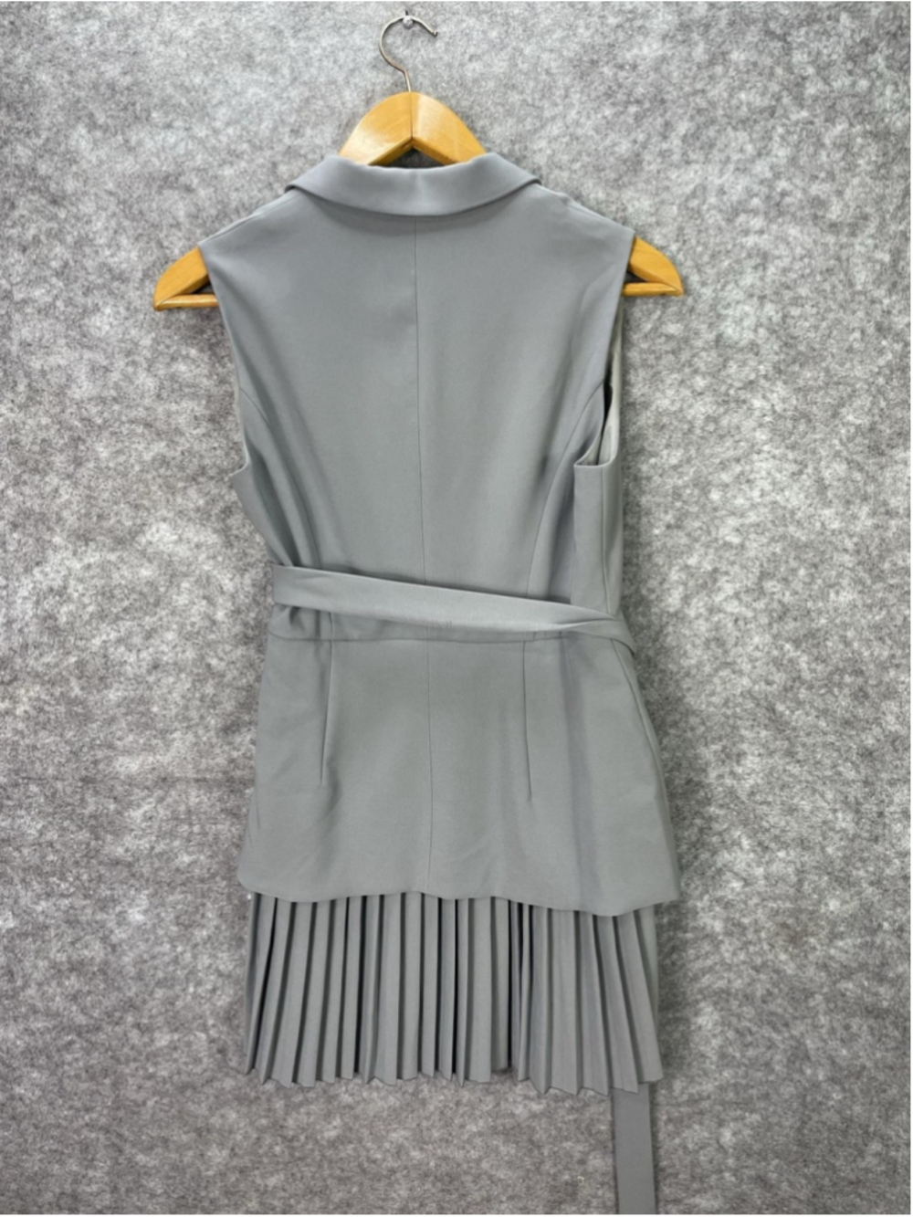 Commense Dress Womens Large Gray Sleeveless Belted Pleated Wrap Mini Blazer - Picture 11 of 13
